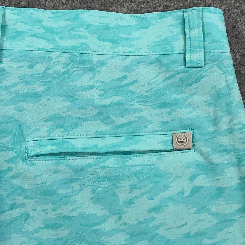 Peter Millar Mens Golf Shorts 36x10 Teal Green-Blue Fish Shark Camo Performance